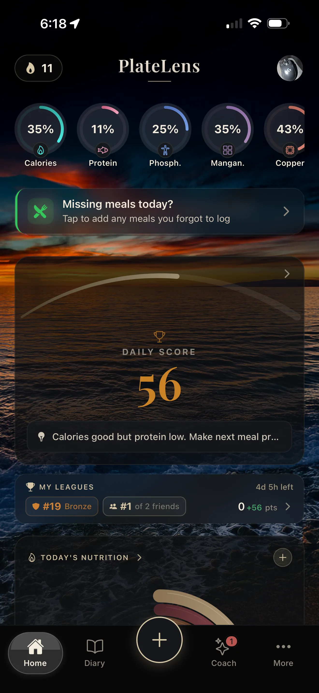 PlateLens AI calorie counter app showing instant food photo analysis with calories, protein, carbs and fat breakdown